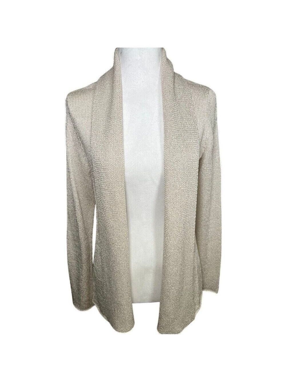 Eileen Fisher Size M silk blend Cream Open Front Cardigan Sweater multi season